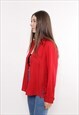 90S RED COCKTAIL BLOUSE, VINTAGE FORMAL BUTTON UP SHIRT 
