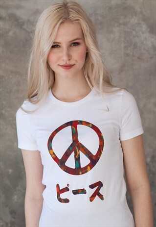 JAPANESE T SHIRT PEACE SIGN KAWAII FESTIVAL CUTE SLOGAN TEE
