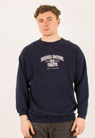 VINTAGE 90S NAVY HARD ROCK CAFE CREWNECK SWEATSHIRT