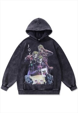 Joker print hoodie vintage wash pullover clown print jumper