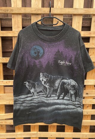 Vintage 1991 New Mexico black wolf AOP T-shirt large 