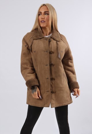 VINTAGE SHEEPSKIN SUEDE SHEARLING COAT SHORT 10 - 12 (9J4Q)