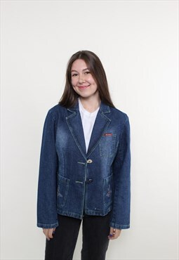 y2k embroidered denim blazer, vintage 00s women jeans 
