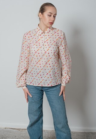 VINTAGE 70S BOHO LONG SLEEVE FLORAL PRINTED BLOUSE IN MULTI