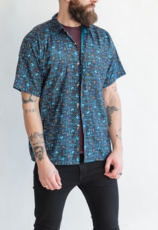 VINTAGE 80S BLUE PATTERNED SHIRT