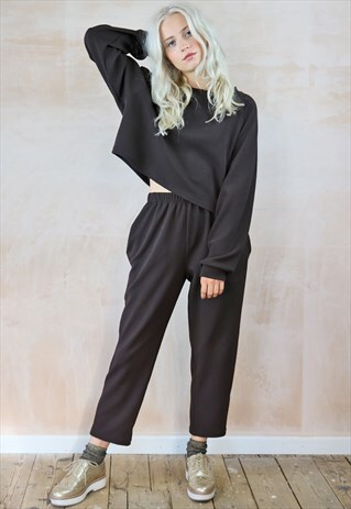 BROWN TEXTURED CROP PANTS & RAGLAN TOP CO-ORDINATES