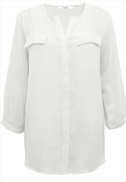 White Semi Sheer Chiffon Crepe Tunic Blouse Button own Shirt