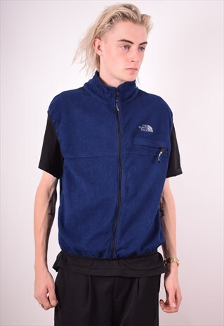 THE NORTH FACE MENS VINTAGE FLEECE GILET LARGE BLUE 90S