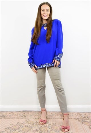 VINTAGE 90S ROYAL BLUE EMBELLISHED PARTY TOP