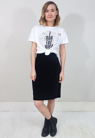 VINTAGE 90'S BLACK VELVET KNEE LENGTH PENCIL SKIRT