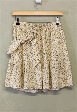 Vintage Y2K Floral Mini Skirt Beige With Patterns 