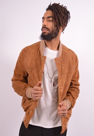 MENS VINTAGE SUEDE JACKET LARGE BROWN 90S
