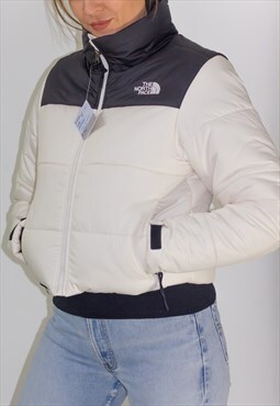 White & Black The North Face White Cropped Puffer Jacket