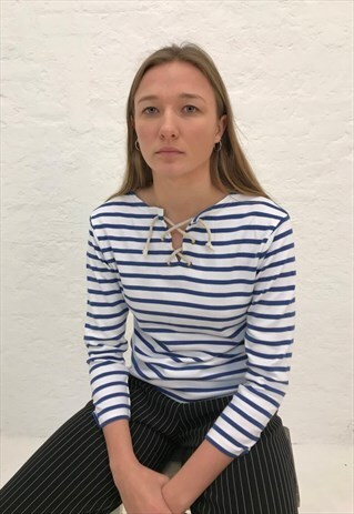 VINTAGE FRENCH STRIPED TIE-UP LONG SLEEVE TSHIRT