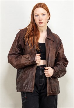 Vintage 00's Oversized Leather Jacket in Brown