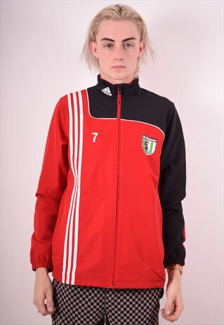 ADIDAS MENS VINTAGE TRACKSUIT TOP JACKET SMALL RED 90S