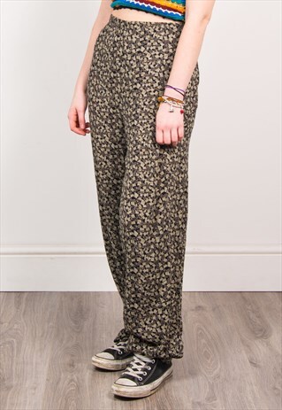 VINTAGE 90'S GREEN ABSTRACT PATTERN SUMMER TROUSERS