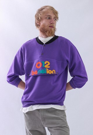 80S VINTAGE MENS BENETTON BIG LOGO PULLOVER SWEATER