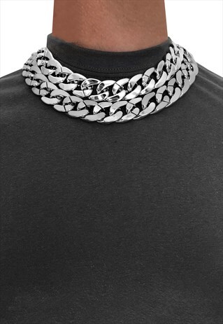 2 PACK 15" CHOKER WIDE CURB NECKLACE CHAIN - DARK SILVER