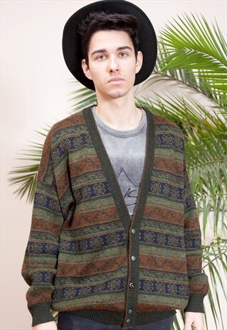 VINTAGE CARDIGAN, 90S MENS KNITTED SPORTSWEAR JACKET