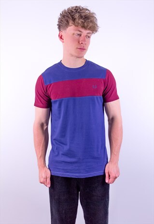 VINTAGE FRED PERRY T-SHIRT IN RED & BLUE