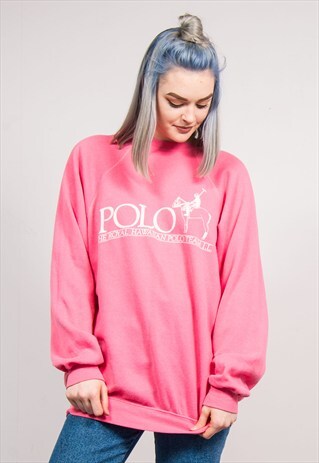 VINTAGE 90'S PINK HAWAIIAN POLO SWEATSHIRT JUMPER