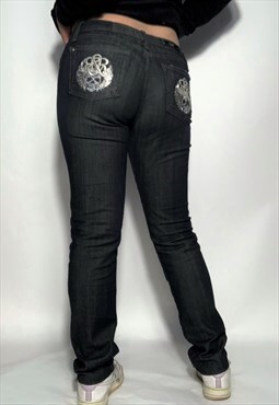 Rock & Republic vintage slim fit jeans y2k blue embroidered 