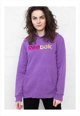 VINTAGE PURPLE REEBOK LOGO PULLOVER HOODIE SWEATSHIRT