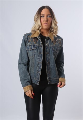 DENIM JACKET FADED GLORY EMBROIDERED UK 12 - 14 (DKCV)
