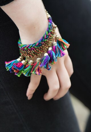 HANDMADE ADJUSTABLE MULTICOLOUR BRACELET TASSELS & BRAIDS