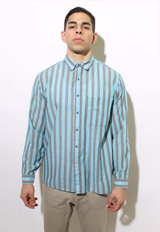 VINTAGE 1980'S 80'S LEVI'S BLUE STRIPE BUTTON DOWN SHIRT M-L