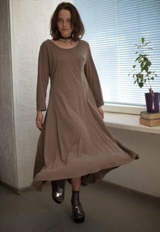 VINTAGE 90'S LIGHT BROWN LONG SLEEVED DRESS