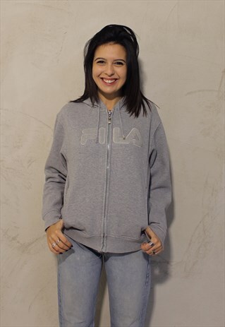 GREY VINTAGE FILA ZIP HOODIE