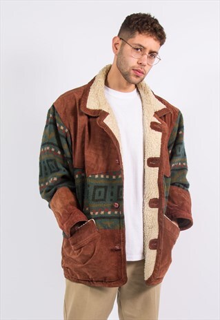 VINTAGE AZTEC SUEDE SHEARLING JACKET COAT
