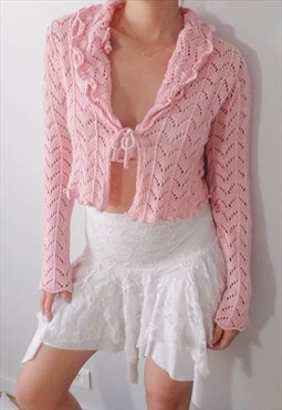 Vintage y2k balletcore fairycore pink crochet top