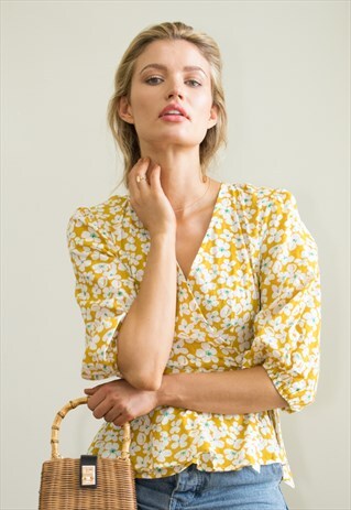 KATTY DAISY FESTIVAL WRAP CROP COTTON TOP IN YELLOW