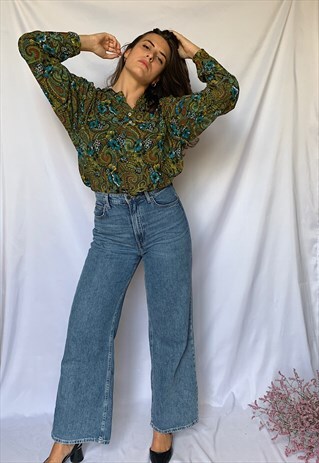 VINTAGE 90'S GREEN BLOUSE IN FLORAL PRINT