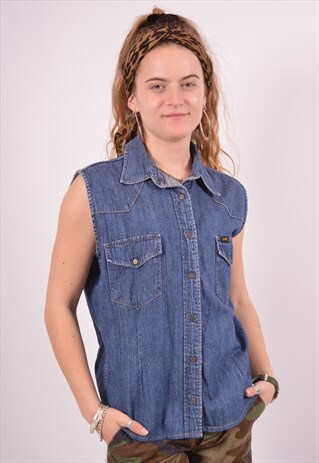 VINTAGE LEE DENIM SHIRT SLEEVELESS BLUE