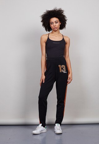 VINTAGE BLACK AND ORANGE 80'S ADIDAS JOGGERS