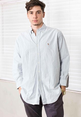 VINTAGE RALPH LAUREN STRIPPED SHIRT LOGO 90S L 12.4