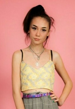 Lemon yellow & silver lace embroidered bralet crop top  