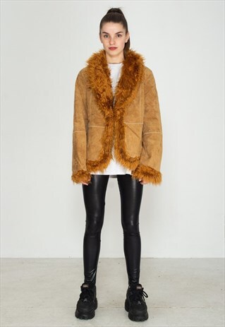 VINTAGE BROWN SUEDE SHERPA JACKET