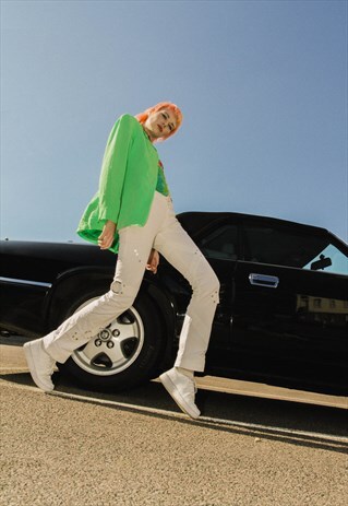 RARE VINTAGE EARLY 90'S VERSACE LIME GREEN ZIP UP BLAZER
