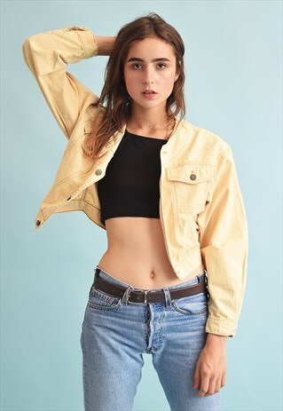 VINTAGE 90'S RETRO PASTEL DENIM FESTIVAL CROPPED JACKET