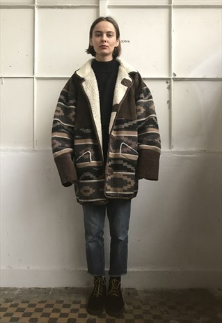 VINTAGE 90' COOL CLASSIC AZTEC UNISEX JAKCET SHEEP LINING