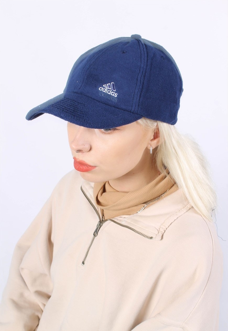 Vintage Adidas Fleece Baseball Cap Hat Blue