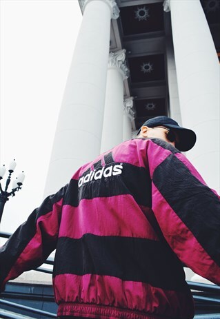 RARE VINTAGE 90S BURGUNDY BLACK STRIPED ADIDAS TRACK JACKET