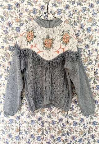 VINTAGE 80'S FLORAL PASTEL KNIT JUMPER- M/L