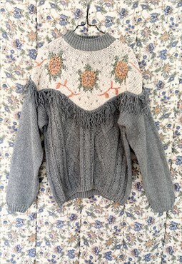 Vintage 80's Floral Pastel Knit Jumper- M/L