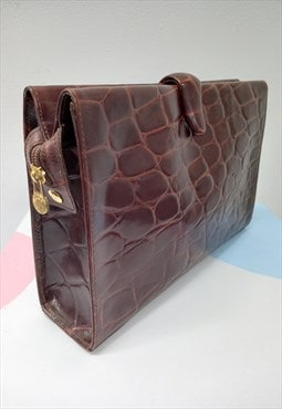 90's Vintage Viyella Clutch Bag Dark Brown Croc